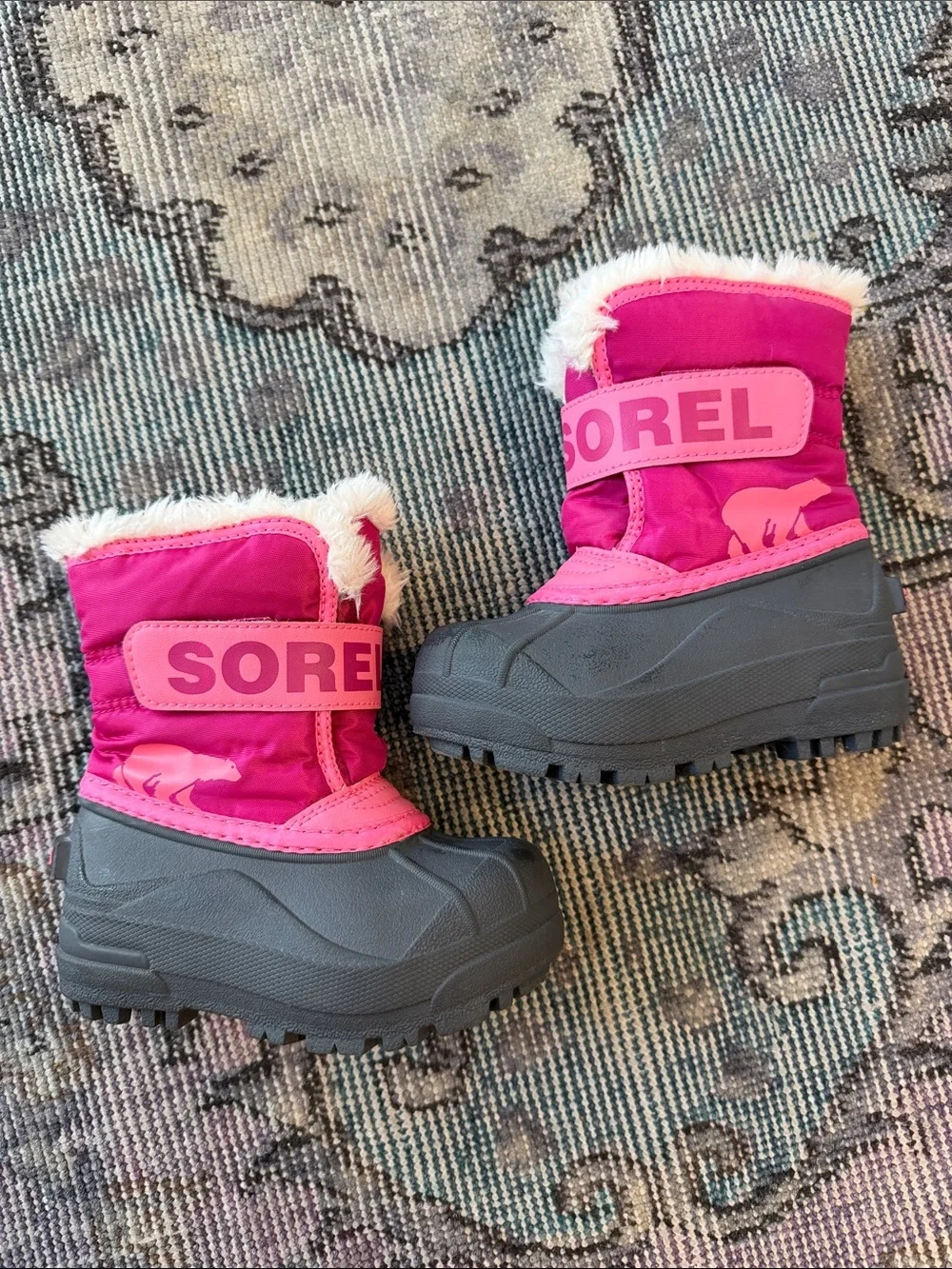 Sorel Girls Hot Pink and Gray Snow Boots with Faux Fur